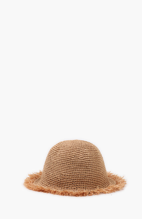 crochet paper sun hat with fringed brim in oak colour from Karakoram Accessories